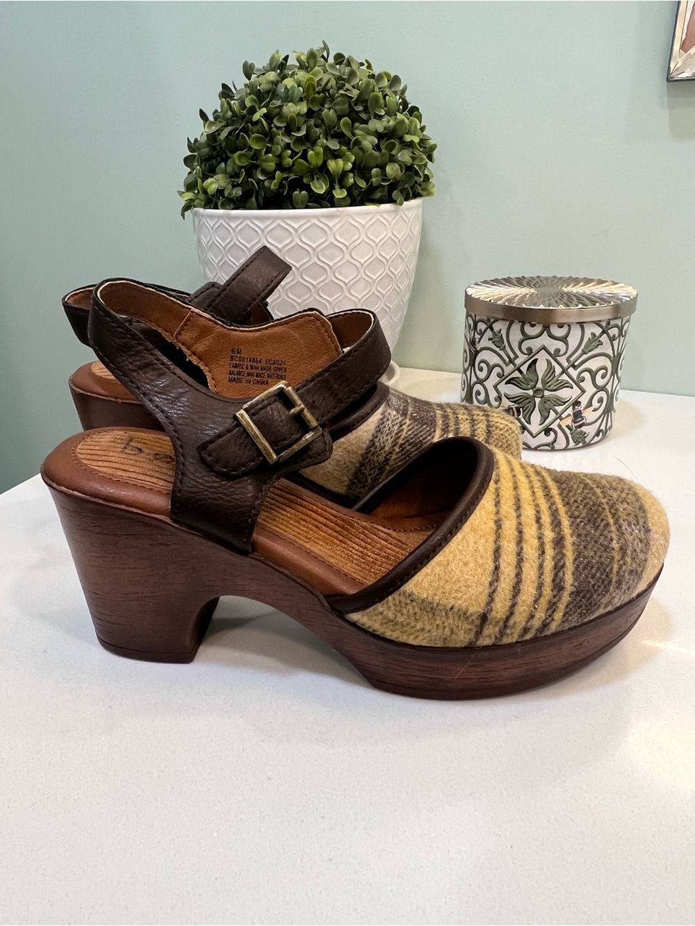 Boc Wool-Textured Brown & Yellow Clog Sandals